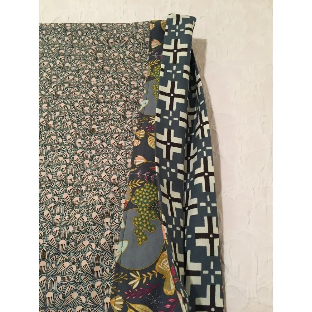 One Handmade Cotton Pillowcase: Abstract Design, Gray and Pink with Floral Band